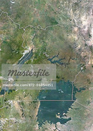 Uganda, True Colour Satellite Image With Border