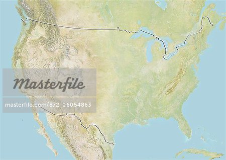 United States, Relief Map with Border