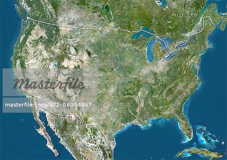 United States, True Colour Satellite Image With Border