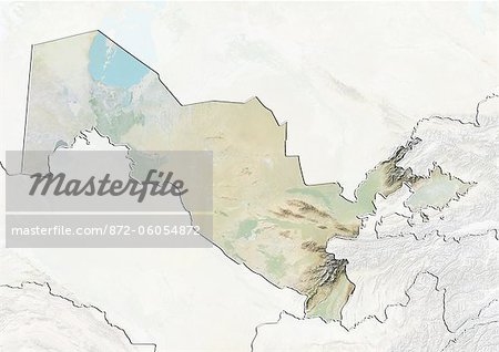 Usbekistan, Reliefkarte mit Rahmen und Maske