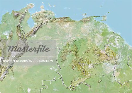 Venezuela, Relief Map with Border