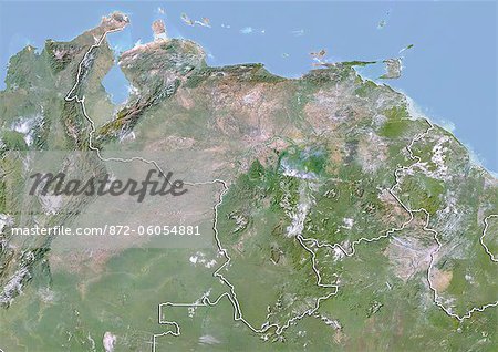 Venezuela, Satellite Image With Bump Effect, With Border
