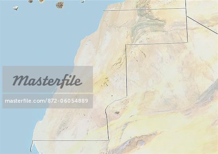 Sahara occidental, carte de Relief avec bordure