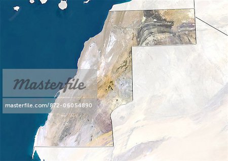 Sahara occidental, True Image couleur Satellite avec bordure et masque