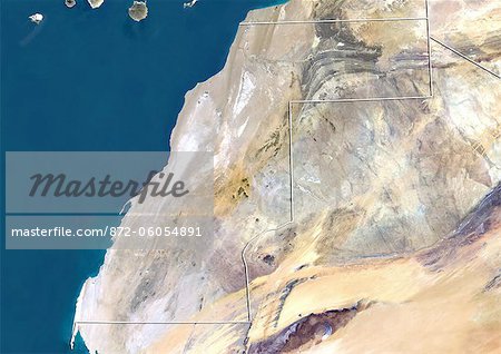 Sahara occidental, Image Satellite couleur vraie avec bordure Sahara occidental, Image Satellite couleur vraie avec bordure