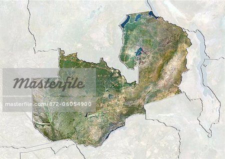 Zambia, True Colour Satellite Image With Border and Mask Zambia, True Colour Satellite Image With Border and Mask