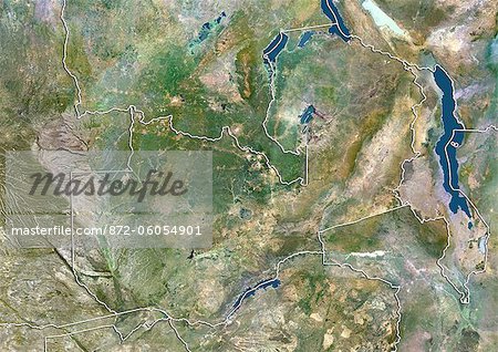 Zambia, True Colour Satellite Image With Border Zambia, True Colour Satellite Image With Border