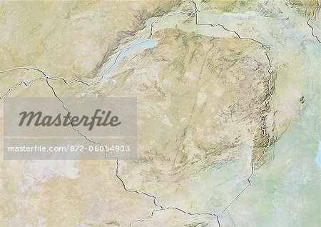 Zimbabwe, carte de Relief avec bordure Zimbabwe, carte de Relief avec bordure