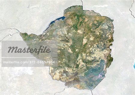 Zimbabwe, True Colour Satellite Image With Border and Mask