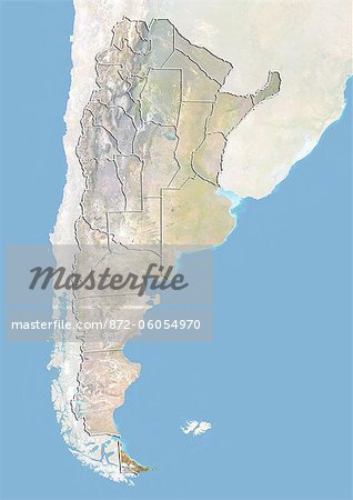 L'Argentine et la Province de terre de feu, Image Satellite avec effet de relief