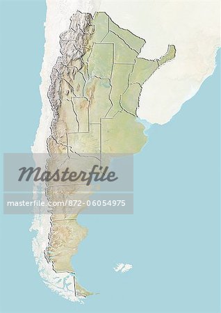 Carte Relief avec les limites des Provinces de l'Argentine,