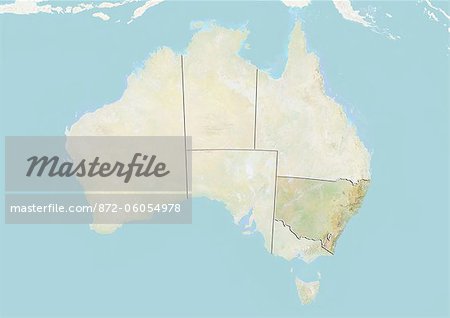 Australien und dem Staat New South Wales, Reliefkarte