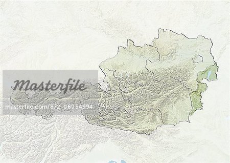 Austria and the State of Burgenland, Relief Map