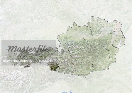 L'Autriche et le Land du Tyrol, Image Satellite avec effet de relief
