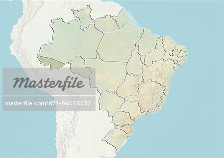 Brazil and the State of Acre, Relief Map