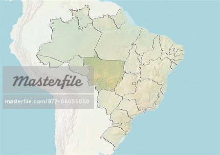 Brasilien und der Bundesstaat Mato Grosso, Reliefkarte
