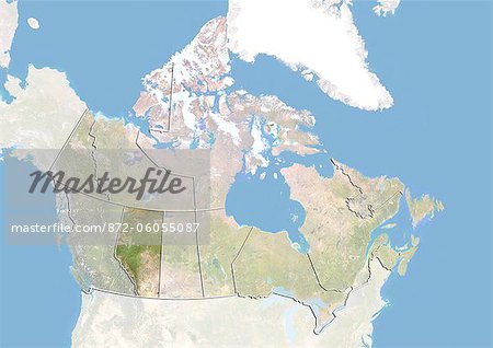 Canada et la Province d'Alberta, Image Satellite avec effet de relief