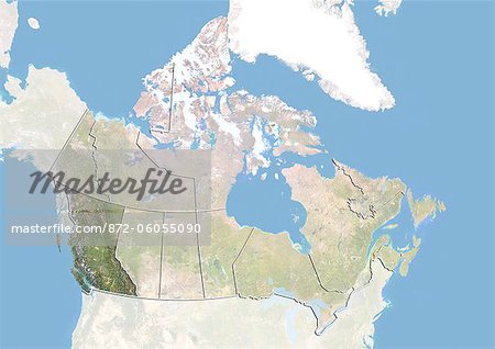 Le Canada et la Colombie-Britannique, Image Satellite avec effet de relief Le Canada et la Colombie-Britannique, Image Satellite avec effet de relief