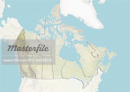 Canada and the Territory of Yukon, Relief Map