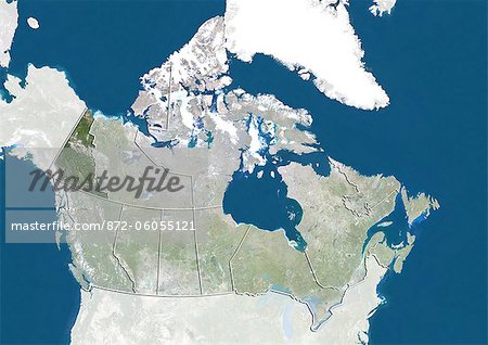 Canada and the Territory of Yukon, True Colour Satellite Image