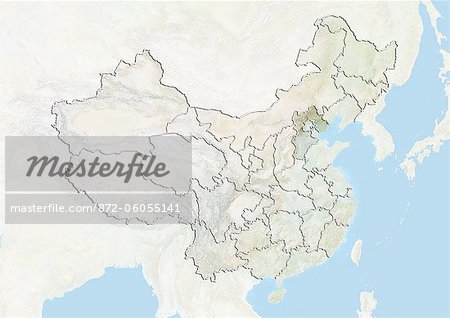 China und der Provinz Hebei, Reliefkarte