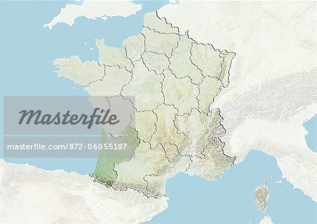 Frankreich und der Region Aquitaine, Reliefkarte