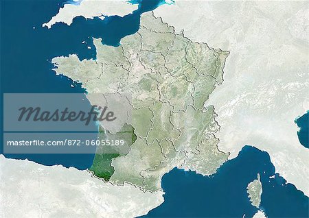 France and the Region of Aquitaine, True Colour Satellite Image