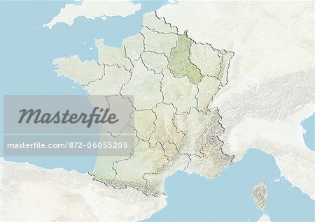 Frankreich und der Region Champagne-Ardenne, Reliefkarte