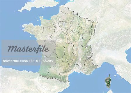 France and the Region of Corsica, Satellite Image With Bump Effect