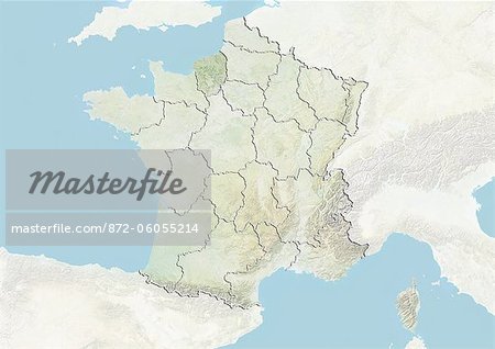 Frankreich und der Region Haute-Normandie, Reliefkarte