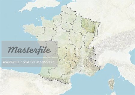 France et la région Lorraine, carte en Relief