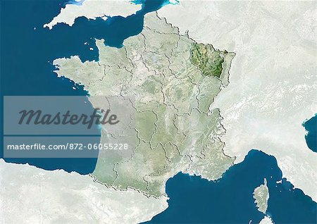 France et la région Lorraine, True Image Satellite en couleurs