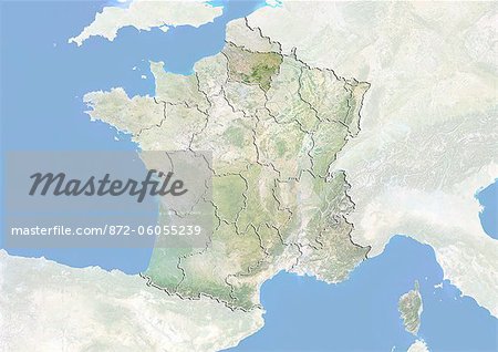 France and the Region of Picardy, Satellite Image With Bump Effect