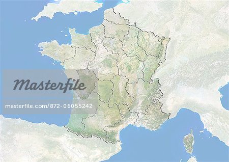 Frankreich und der Region Poitou-Charentes, Satellitenbild mit Bump-Effekt