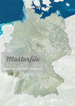 L'Allemagne et l'état de la Sarre, Image Satellite de la couleur vraie