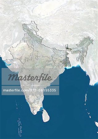 India and the State of West Bengal, True Colour Satellite Image