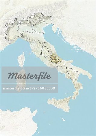 Italy and the Region of Abruzzo, Relief Map