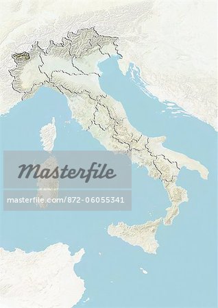 L'Italie et la région de la vallée d'Aoste, carte en Relief