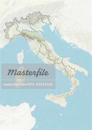 Italy and the Region of Emilia Romagna, Relief Map