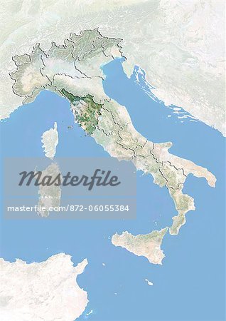 L'Italie et la région de la Toscane, Image Satellite avec effet de relief