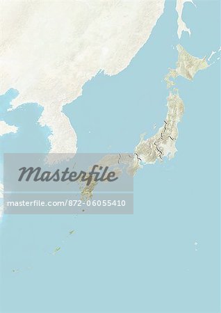 Japan and the Region of Kyushu, Relief Map