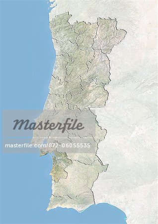 Le Portugal et le District de Setúbal, Image Satellite avec effet de relief