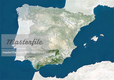 Espagne et la région de l'Andalousie, True Image Satellite en couleurs