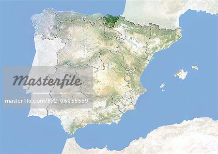 Spain and the Basque Country, Satellite Image With Bump Effect