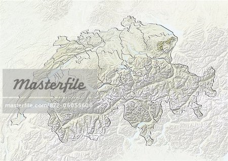 La Suisse et le Canton d'Appenzell Rhodes-extérieures, carte en Relief