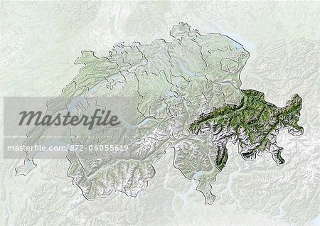 Switzerland and the Canton of Graubunden, Satellite Image With Bump Effect