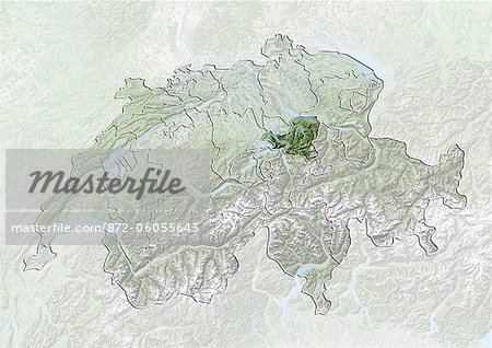 La Suisse et le Canton de Schwyz, Image Satellite avec effet de relief