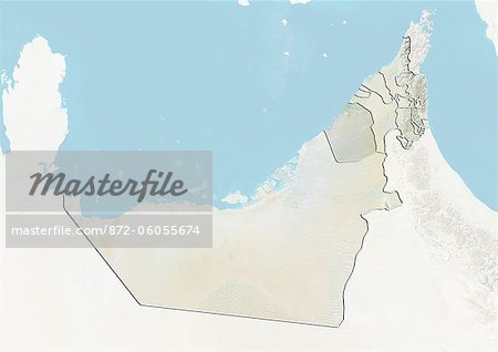 United Arab Emirates and the Emirate of Dubai, Relief Map