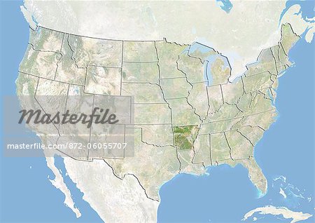 Des États-Unis et l'état de l'Arkansas, Image Satellite avec effet de relief