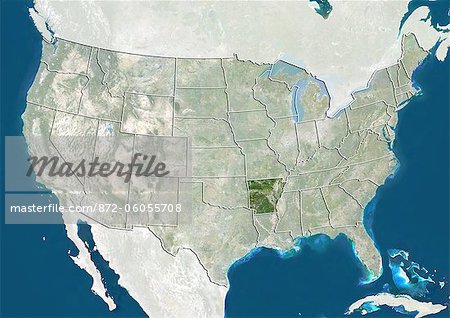 United States and the State of Arkansas, True Colour Satellite Image